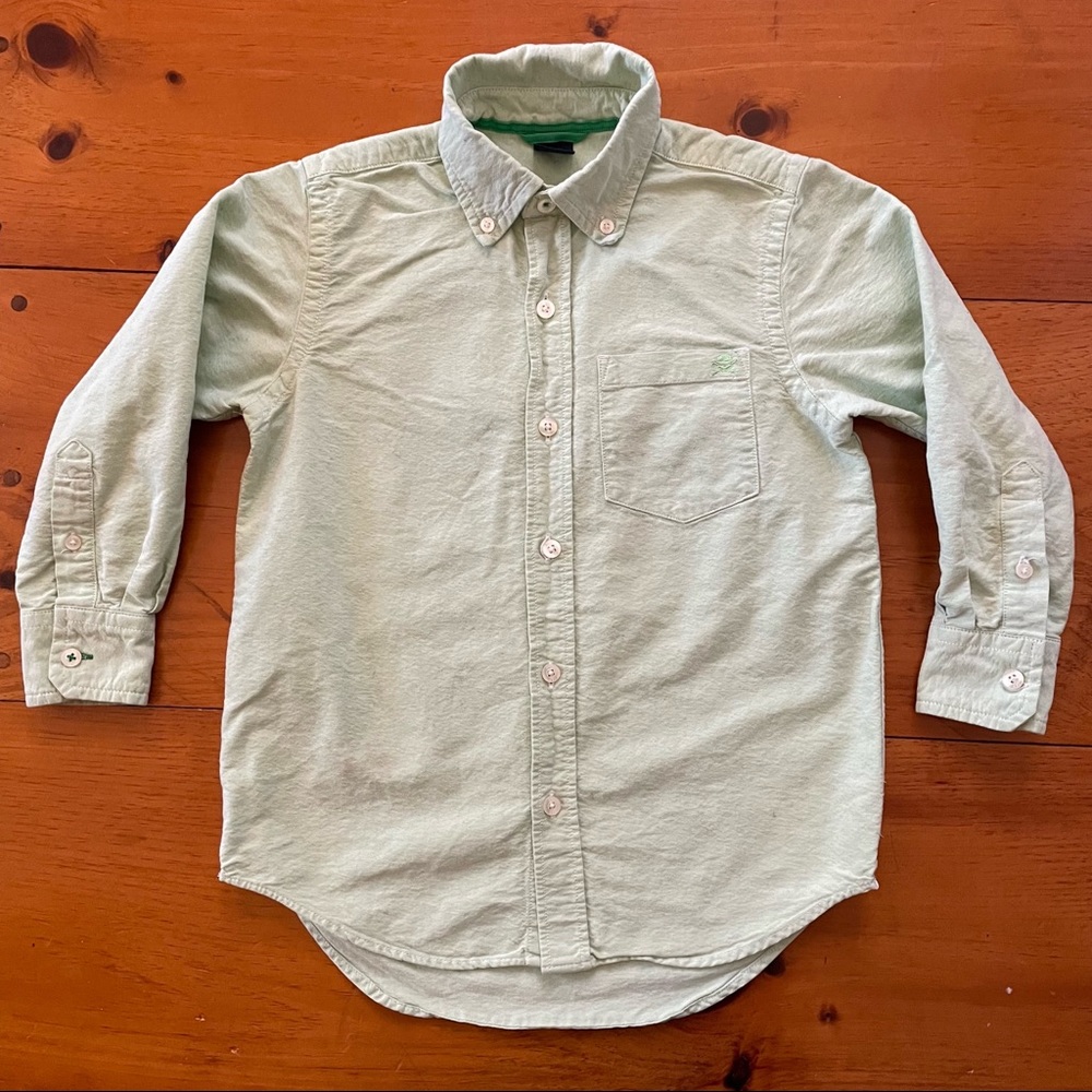 GAPKids Green Button Down Collared Shirt 100% Cotton Boys Long Sleeve Casual EUC
